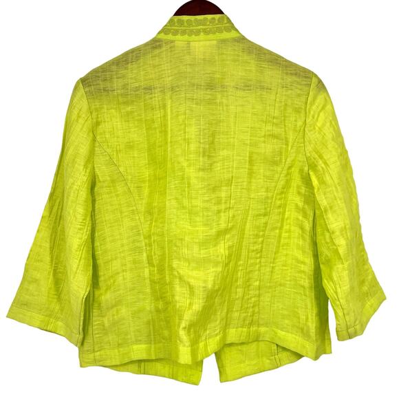 Chicos Sz Medium 1 US 8/10 Neone Green LINEN BLEND Tropical Blouse Shirt Top - Picture 9 of 9
